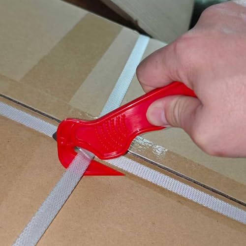3PCS Safety Box Cutter Utility Knives Set, Film Cutter with Sharp Durable Steel Blade, Safe Efficient Cutting Tool for Shrink Wrap, Stretch Wrap, Tape & Plastic Straps,2Yellow 1Red