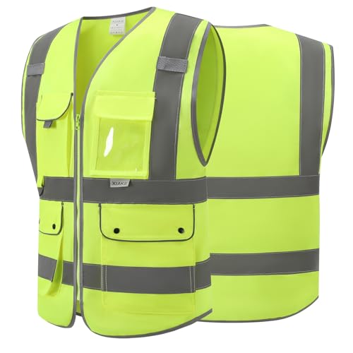 XIAKE Reflective Safety Vest for Men & Women High Visibility Class 2 Vest with Pockets Meets ANSI Standards - color: Yellow, size: Small