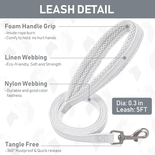 GAMUDA Small Pet Harness Collar and Leash Set, Step in No Chock No Pull Linen Fabric Soft Mesh Dog Vest Harnesses Reflective for Dogs Puppy Cats Kitten Rabbit (White, M) - color: White, size: Medium