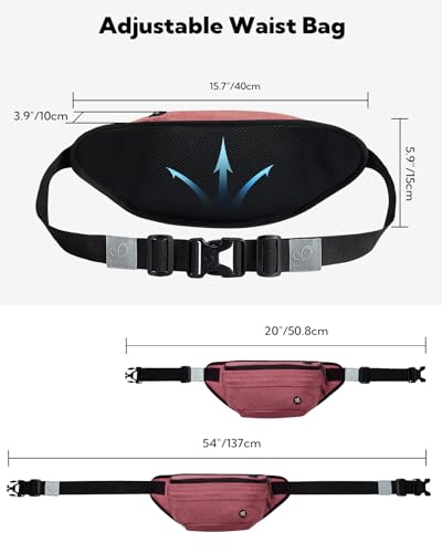 WATERFLY Fanny Pack for Men Women Water Resistant Large Hiking Waist Bag Pack for Running Walking Traveling (Light Red),16.5 x 4.3 x 6 inches,ONJ05 - color: Light Red