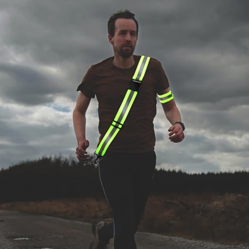 Reflective Running Gear & Reflective Armband, High Visibility Belt Reflective Shoulder Strap Reflector Arm Band Reflective Belt Sash for Walking Hiking Biking Body Wrist(13.78x1.57 inch)