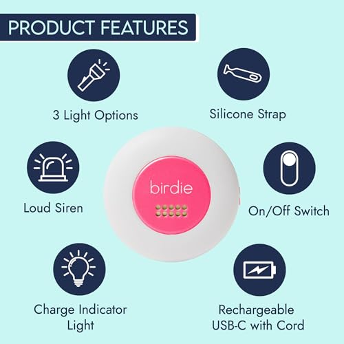 She's Birdie - The Original Personal Safety Alarm Disc for Bikes, Hikes, and Late Nights - Loud Siren, LED Light for Extra Visibility, Rechargeable, Handsfree, Lightweight, Water Resistant (Hot Pink) - color: Hot Pink