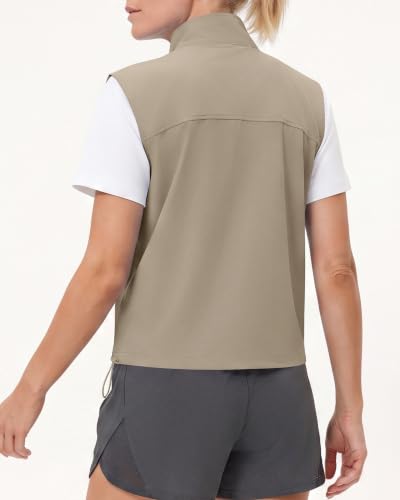 Locachy Women's Lightweight Running Vest Stand Collar Zip Up Summer Waistcoat Sleeveless Jacket for Golf Hiking Travel - color: Coffee Grey, size: Large
