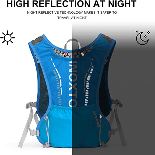INOXTO Running Hydration Vest Backpack,Lightweight Insulated Pack with 1.5L Water Bladder Bag Daypack for Trail Hiking Running Cycling Race Marathon for Women Men - color: Dark Blue white