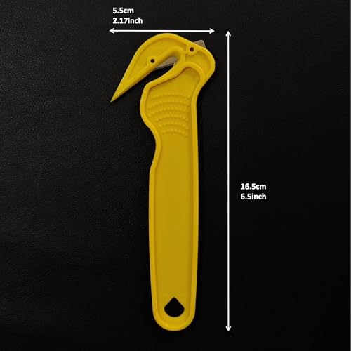 3PCS Safety Box Cutter Utility Knives Set, Film Cutter with Sharp Durable Steel Blade, Safe Efficient Cutting Tool for Shrink Wrap, Stretch Wrap, Tape & Plastic Straps,2Yellow 1Red
