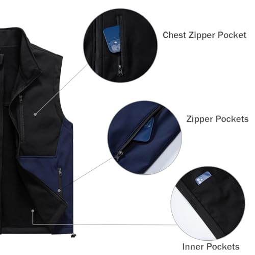 Msmsse Men's Outerwear Lightweight Vest Standing Collar Puffer Sleeveless Jacket for Hiking Running Golf - color: Black/Dark Blue, size: X-Large