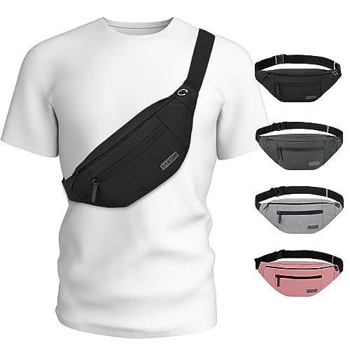 MAXTOP Large Fanny Pack for Women Men Crossbody Bag with 4-Zipper Pockets - color: Black, size: Large