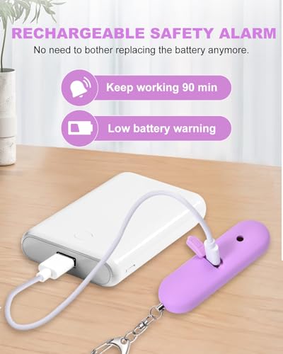 Personal Safety Alarm for Women - Waterproof Rechargeable Security Alarm - 140dB Extra Loud Siren with SOS Strobe Light - Self Defense Keychain for Women Girls Teens Seniors - color: Purple