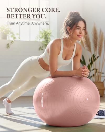 Trideer Yoga Ball for Exercise, Pregnancy, Active Sitting, 55/65/75cm - color: Blush Dawn Pink, size: L(23-26ines/58-65cm)
