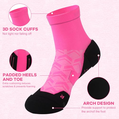 NIcool Cycling Socks For Men, 1/3 Pairs Bright Seamless Compression Running Crew Socks Youth Cushioned Tennis Quarter Socks - color: 3 Pairs Pink