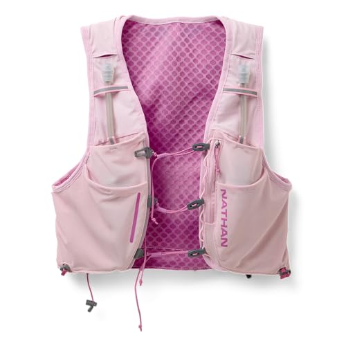 Nathan Pinnacle Hydration Running Vest Backpack for Trail Running & Marathon with Soft Flasks, Lightweight Water-Resistant Race Vest - color: Light Pink/Fuchsia, size: XX-Small