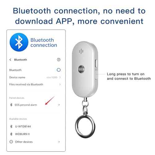 Personal Safety Alarm for Women, 130dB Rechargeable Keychain Alarm with Bluetooth SOS Alerts, Dual Speakers, Strobe Light, Low Battery Reminder, USB-C Emergency Siren for Travel(White) - color: White