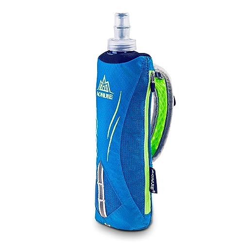 JEELAD Soft Folding Water Bottles TPU Collapsible Flask Ideal for Hydration Vest Running Hiking Cycling Outdoor - color: Blue 500ml Handheld Bottle