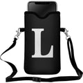 Men Women Universal Neoprene Cell Phone Pouch Sleeve 7.5 X 4.3 in Smart Mobile Protection Case Bag with Crossbody Strap/Neck Lanyard Privacy Case Covers Letter L