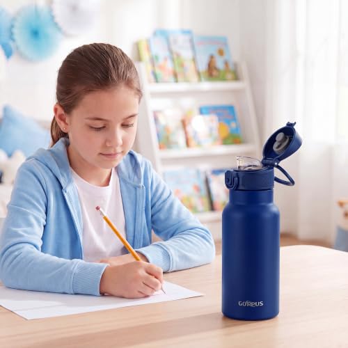 GOPPUS 17oz Insulated Water Bottle with Leak-Proof Flip Lid & Carry Handle,Double-Wall Stainless Steel Bottle for School,Outdoor,and the Gym（Ink blue） - color: Ink blue