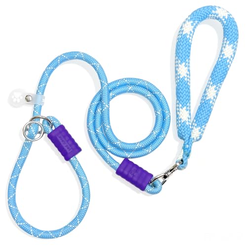 Slip Lead for Dogs, 5FT Rope Training Leash, Padded Handle, Sky Blue - color: Sky Blue