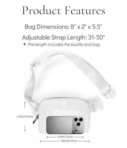 YOSHUYUKI Fanny Pack Crossbody Bag Trendy Waterproof Small Sling Cross Body Purse for Women Men Fashion Waist Packs Mini Belt Pouch Chest Bum Hip Bag Lulu Dupes for Travel Vacation Running Frost - color: Frost