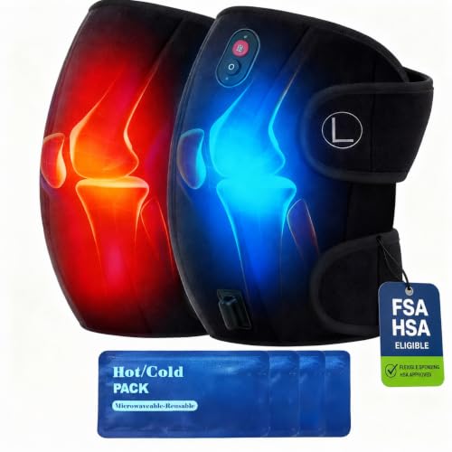 CooCoCo FSA Eligible Knee Massager with Heat, 4pcs 5''x9'' Cold Packs - color: Black