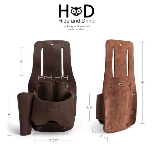Hide & Drink, Tape & Knife Holder, Marking and Measuring Pouch, Tool Case, Screwdriver Holster, Pocket Belt Pouch, Full Grain Leather, Handmade - color: Bourbon Brown