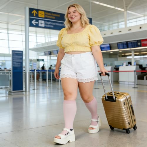 Abodhu Plus Size Compression Socks Open Toe Compression for Women& Men 15-20mmHg Wide Calf Knee High Toeless Compression Sock - color: Baby Pink, size: 3X-Large-4X-Large