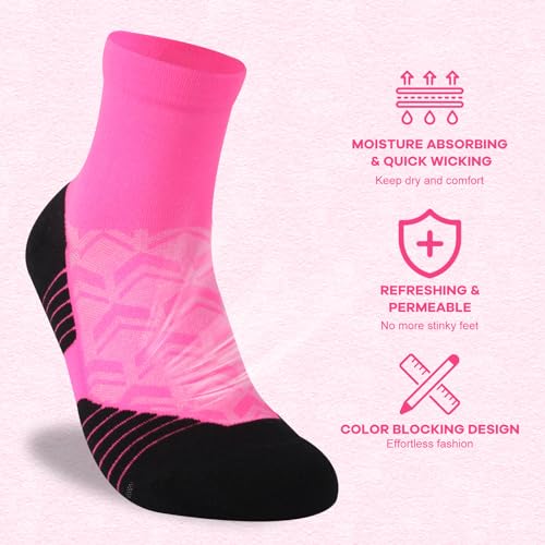 NIcool Cycling Socks For Men, 1/3 Pairs Bright Seamless Compression Running Crew Socks Youth Cushioned Tennis Quarter Socks - color: 1 Pair Pink