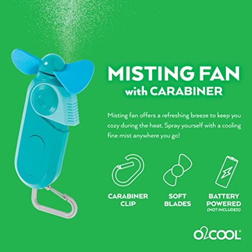 O2COOL Small Sport Misting Fan with Carabiner Clip 2-Pack Teal - color: Teal, size: 2 Packs