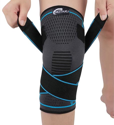 Seitaku Knee Brace for Men Women, Knee Compression Sleeve with Straps - size: Medium