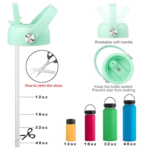 KMN Wide Mouth Straw Lid with Flip Top, Replacement Cap with Straw for Hydro Flask 18 32 40 oz Wide Mouth Water Bottle & 12 16 20 oz Coffee Flask, BPA-Free Leakproof Sports Lid (Light Mint) - color: Light Mint