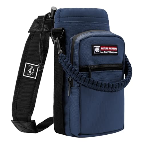 NATURE PIONEOR 26-128 oz Insulated Water Bottle Carrier Holder with Strap - color: Navy, size: 40-46oz