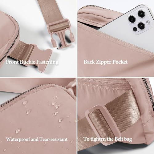 ODODOS Unisex Mini Belt Bag with Adjustable Strap Small Fanny Pack for Workout Running Traveling Hiking, Misty Rose - color: Misty Rose