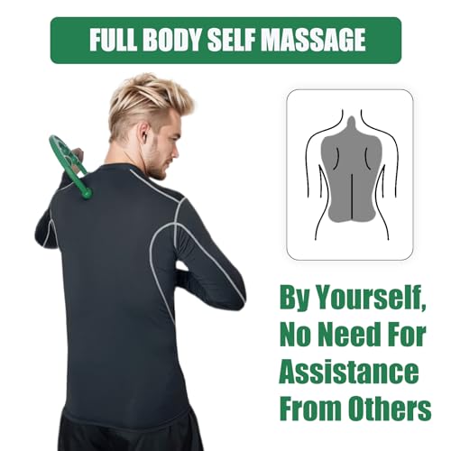 Ergonomic Deep Tissue Massager, Back Cane with 12 Massage Nodes for Neck, Back & Shoulder, Detachable Muscle Knot Relief Tool, Full Body Self Massage for Tension Relief (Green)