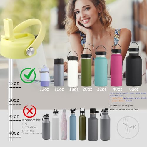 RRegeny Straw Lid for Hydro Flask Wide Mouth 32 40 oz, Straw Lids with Flexible Handle and Straws Compatible with HydroFlask, Replacement Sports Flex Cap Wide Mouth Top 32 40 oz - color: Warm Yellow