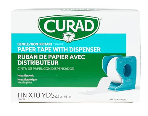 Medline CURAD Paper Adhesive Tape with Dispenser 1" x 10 yds., Not Made from Natural Rubber Latex, Pack of 12