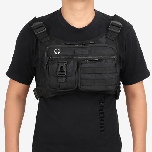 DEYACE Chest Bag For Men, Tactical Chest Pack With Built-In Phone Holder - color: Black-CP