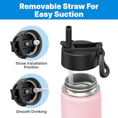Straw Lid for Hydro Flask Wide Mouth 12-64oz Water Bottles - color: Black 2 pack
