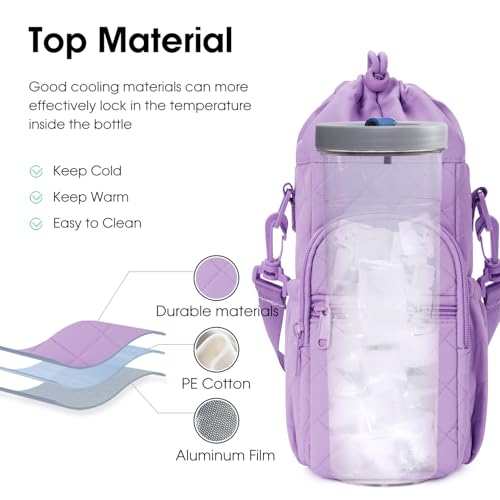 sportsnew 40oz Insulated Crossbody Water Bottle Sling Bag w/Phone Pocket - color: Quilt Purple