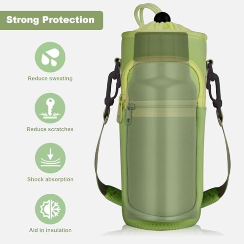 Crossbody Water Bottle Holder with Strap, Phone Pocket(Green, 32, Ounces) - color: Green