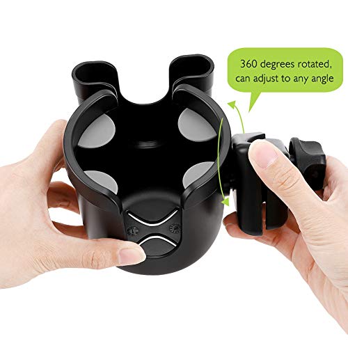 Accmor Stroller Cup Holder with Phone Holder, Bike Cup Holder, Walker Scooter Wheelchair Cup Holder Attachment, Universal Cup Holder for Uppababy Graco Strollers - color: All Black