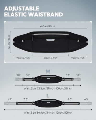 WATERFLY Running Belt Slim Breathable Back Pad 4-Pocket Runners Pouch - color: Black, size: Medium