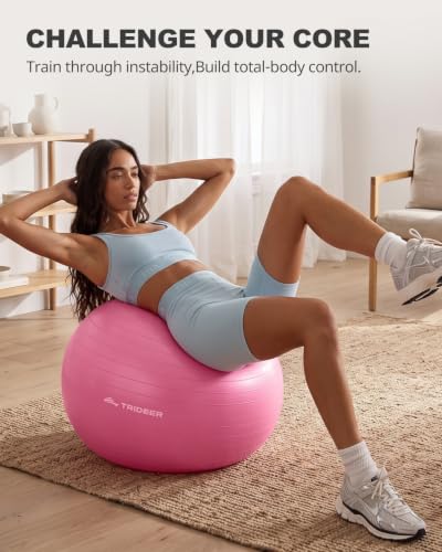 Trideer Yoga Ball for Exercise, Pregnancy, Exercise Ball, Pump Included - color: Pink, size: L(23-26ines/58-65cm)