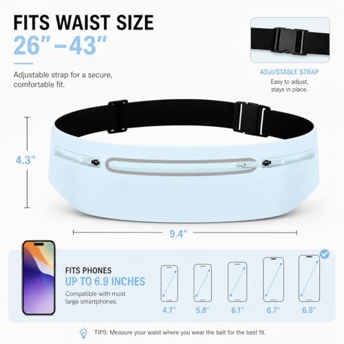 Slim No-Bounce Running Belt - Waterproof Exercise Waist Pack for Marathons, Hiking & Dog Walking - Hidden Travel Money Belt for Phones - color: Blue