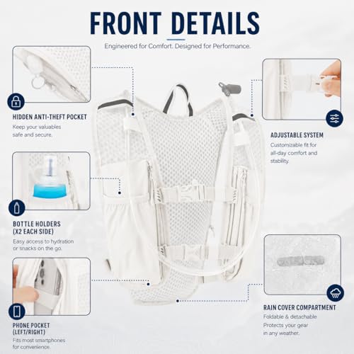 Zavothy Hydration Vest Pack with 1.5L Water Bladder, Lightweight 6L Hydration Backpack for Running, Hiking & Cycling, Breathable Reflective Hydration Vest for Men & Women - color: White