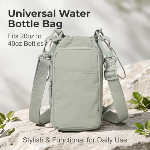 Water Bottle Holder with Strap, Crossbody Sling Bag for Walking Hiking - color: Pale Green