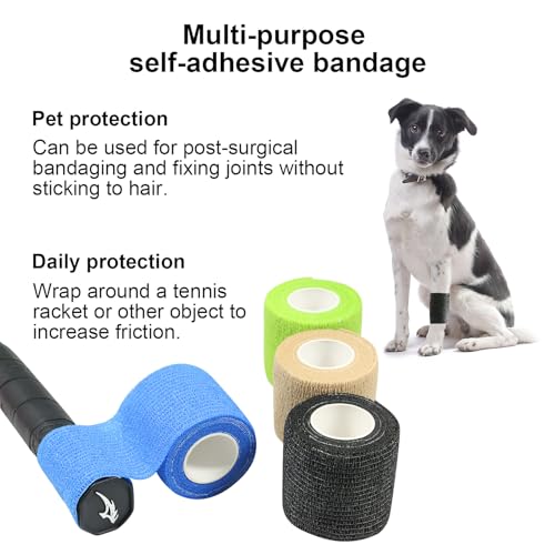 Self Adhesive Bandage Wrap Elastic Athletic Tape 12PCS 2 in X 14.7 ft Black - color: Black 12pcs