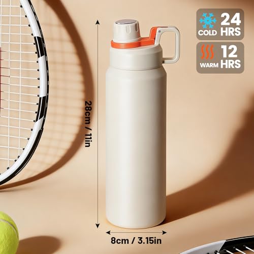 30oz White Insulated Water Bottle with Carry Handle for Gym & Commute - color: White