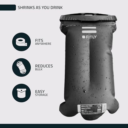 FITLY Soft Flask Running Water Bottle - Collapsible Hydration Flask - color: Black, size: 60 Ounces