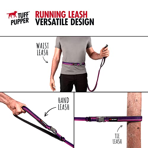 Tuff Pupper Hands Free Adjustable Length Dog Leash | Lightweight for Running Jogging Walking | Padded Waist Belt (24-50 inch) | Adjusts 3 to 6 Feet Length | Strong Ballistic Nylon w/Reflective Strips - color: Punch Purple