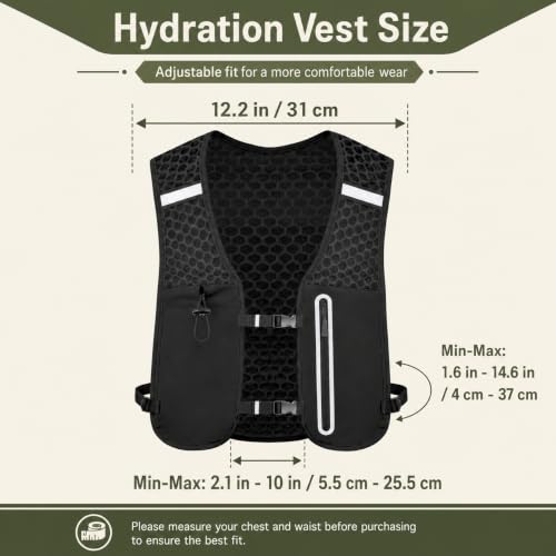 Unisex Running Hydration Vest Backpack with 2L Bladder & 500ml Soft Flask, Lightweight Adjustable Trail Running Vest for Men Women, Large Phone Pocket, Reflective Marathon Hiking Gear