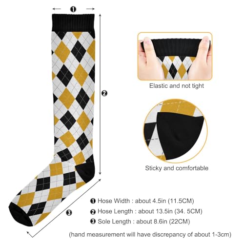 JUNZAN Buffalo Plaid Red Black Knee High Socks Compression Socks for Women Men Kid for Running Sports Nurse - color: Argyle Plaid Black Yellow