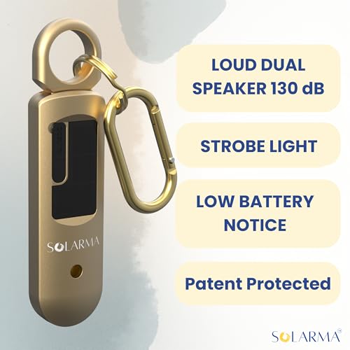 HerTime2 Personal Safety Alarm for Women - Loud Self Defense Siren, Waterproof Keychain with Strobe Light - Solar Rechargeable, Gold - color: Gold, style: Solar Rechargeable